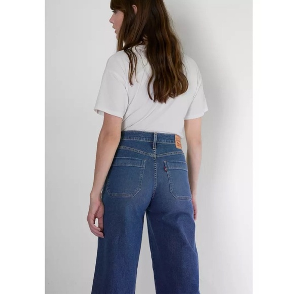 Levi’s Mile High Cropped Wide Leg Jeans Sun Devil Heat Dark Wash Button Fly - Picture 2 of 13